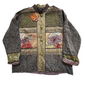 Vintage Retro Flashback Appliqué Patchwork Beaded Jacket Sz XL New